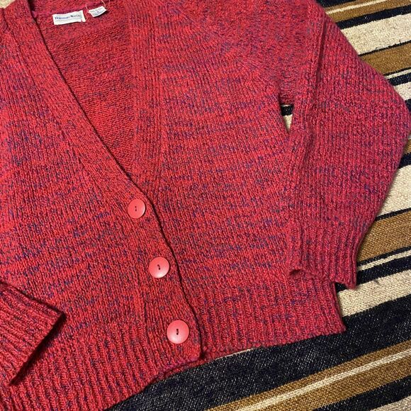 Vintage Pink Knit Cardigan Sweater Medium Eclectic Grandpa Oversized Cottage - Picture 3 of 4